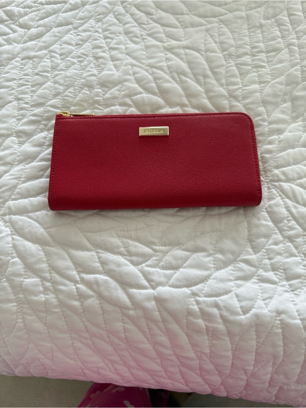 Furla Crimson Zip-Around Continental Wallet with Gold Plaque
